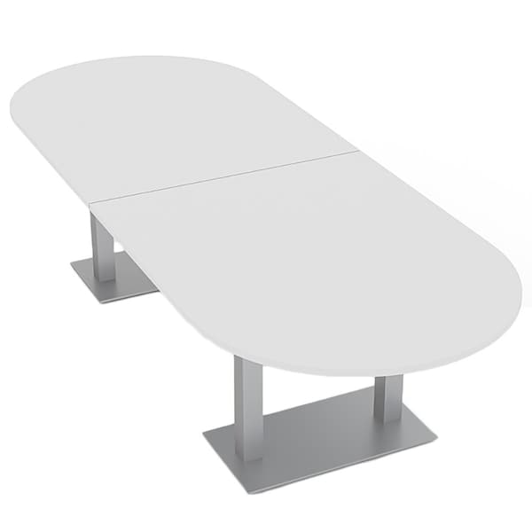 Racetrack Shaped 10 Person Conference Room Table, 46" W, 10 ft L, 29" H, White